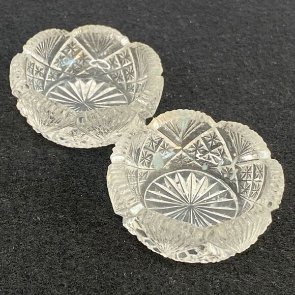 Set of 2 Vintage Open Round Salt Dip/Salt Cellars Fan Pineapple Shape Glass - Picture 4 of 14